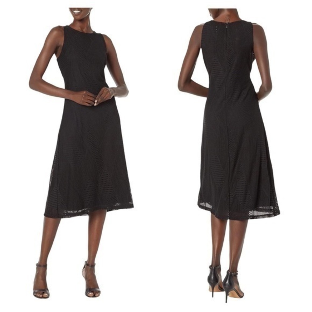 NWT Anne Klein black perforated sleeveless midi dress 12 L16